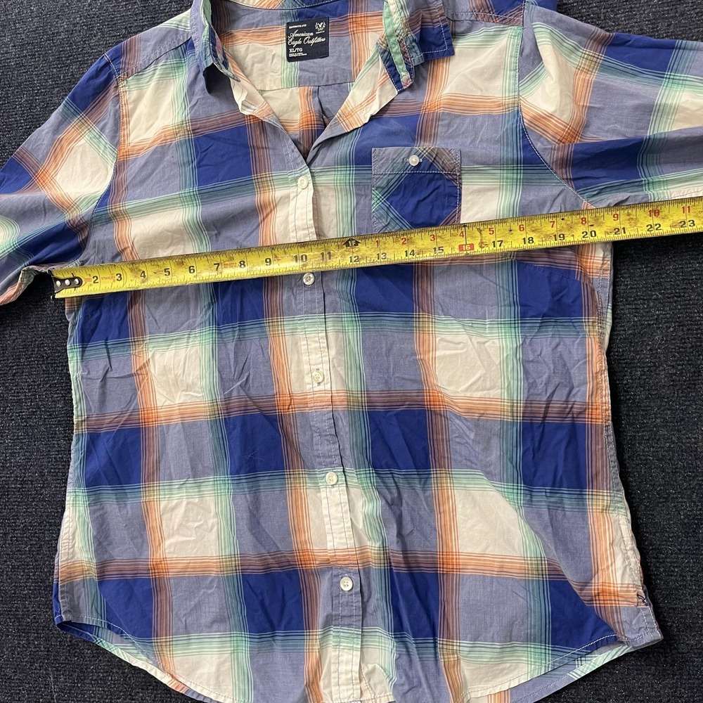 Y2K American Eagle Shirt Womens XL Multicolor Plaid Long Sleeve Button‎ Up - Picture 6 of 8